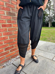 Black Mesh Detail Barrel Leg Trousers Parker