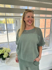 Khaki Bubble Cotton Trouser Set Hayley