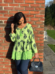 Lime Broderie Hem Tassel Top Ruth