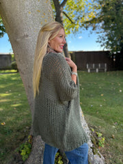 Khaki Cosy Edge To Edge Cardi Mabel