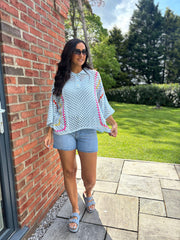 Blue Crochet Collared Knit Bonnie
