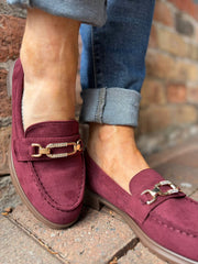 Wine Faux Suede Chain Loafer