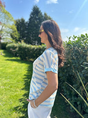 Blue Crochet Floral Striped Top Gemma