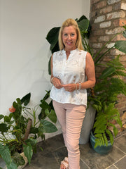 White Embroidered Sequin Sleeveless Top Yara