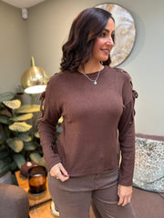 Chocolate Lace Up Sleeve Knit Aubrey