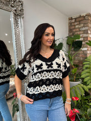Black Patterned Crochet Knit Debbie