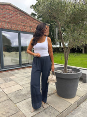 Navy Crochet Detail Trousers Thelma
