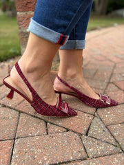 Wine Textured Kitten Heel Shoes