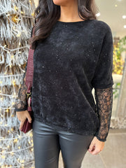 Black Chenille Shimmer Sweatshirt Hailey