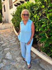 Blue Sleeveless Bubble Cotton Top Jean