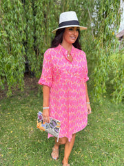 Neon Pink Patterned Shirt Dress Iris