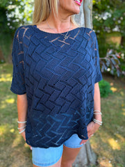Navy Abstract Pattern Knit Tori
