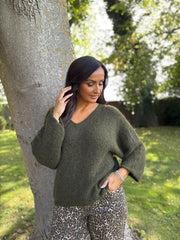 Khaki V Neck Knit Roxanne