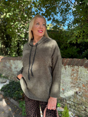 Khaki Chenille Silver Fleck Hoodie Lisa