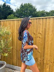 Chocolate Botanical Vase Print Top Ruby