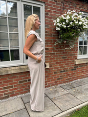 Stone Sleeveless Button Top and Trouser Co-Ord Piper