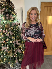 Wine Floral Mesh Top Sofia