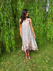 Cream Pleated Floral Stripe Dress Leona