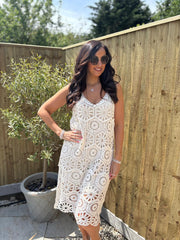 Antique Cream Multi Pattern Crochet Dress Oakley