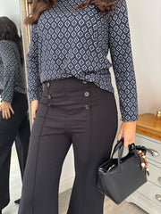 Black Seam Front Button Trousers Demi