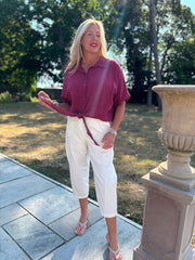Wine Tie Front Blouse Brielle