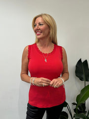Red Ribbed Lace Vest Trina