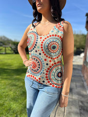 Orange Medallion Shimmer Vest Elaina