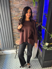 Chocolate Sequin Bow Sweat Top Emma