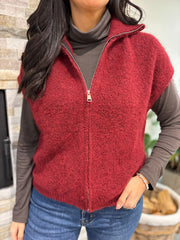 Wine Zip Up Knitted Waistcoat Donna