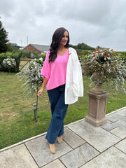 Candy Pink V-Neck Reverse Seam Knit Diana