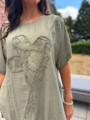 Khaki Embroidered Floral Top Frankie