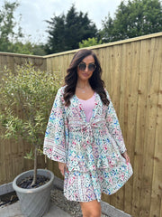 Green Patterned Tie Front Skirt Set Rosa