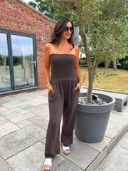 Chocolate Bubble Cotton Bandeau Jumpsuit