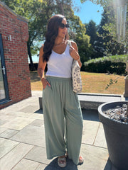 Khaki Wide Leg Pull On Trousers Cara