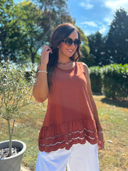 Rust Broderie Hem Vest Cordelia