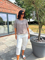 Mocha Striped Textured Linen Top Anais