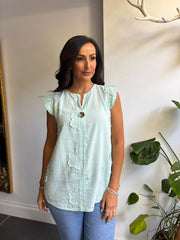 Mint Floral Frill Sleeve Top Chrissy