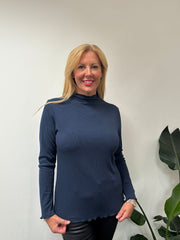 Navy Ribbed Flute Neck Top Charlotte