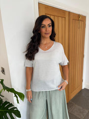 Silver V Neck Shimmer Knit Cassie