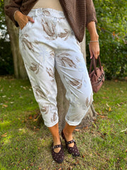 White Floral Printed Trousers