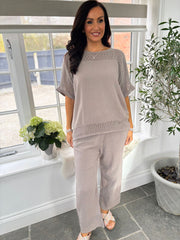 Mocha Bubble Cotton Trouser Set Hayley