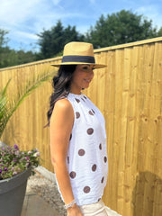 White Polka Dot Sleeveless Top Tiana