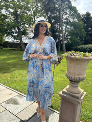 Denim Tropical Tassel Kaftan Dress Orla