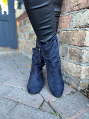 Navy Faux Suede Slouch Boots