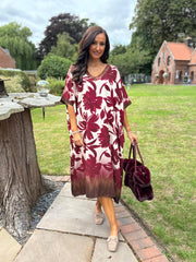 Wine Ombre Floral Dress Stephanie