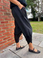 Black Mesh Detail Barrel Leg Trousers Parker