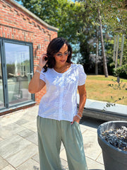 White Applique Flower Top Marcia