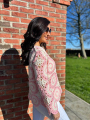 Pink Crochet Loose Weave Knit Amber