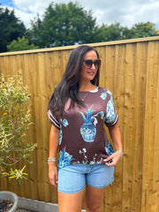 Chocolate Botanical Vase Print Top Ruby