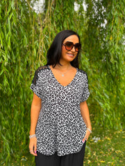 Black Leopard Lace Detail Top Haisley